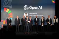 Open AI Chief Executive Officer Sam Altman (C) speaks at the Advancing Sustainable Development through Safe, Secure, and Trustworthy AI Event at Grand Central Terminal on 23 September, 204 in New York.