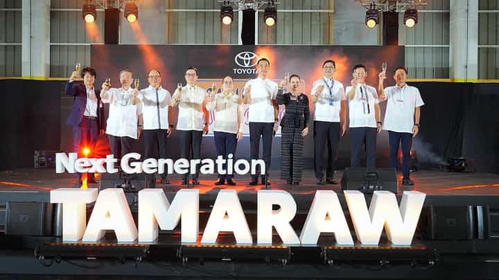 Toyota Motor Philippines (TMP) Corporation rolls out the Next Generation Tamaraw’s start of production with a ceremonial toast among its top executives. Shown are (from left) Embassy of Japan in the Philippines Economic Minister Daisuke Nihei, TMP Vice Chairman David Go, Toyota Asia Region Deputy Chief Executive Officer Hao Quoc Tien, TMP Chairman Alfred Ty, Philippine Economic Zone Authority Director General Tereso Panga, TMP President Masando Hashimoto, Santa Rosa City Mayor Arlene Arcillas, Department of Transportation Undersecretary Jesus Ferdinand Ortega, Toyota Motor Corporation Chief Engineer Satoki Oya, and TMP Executive Vice President for Manufacturing Yasuhiro Kutsuki.