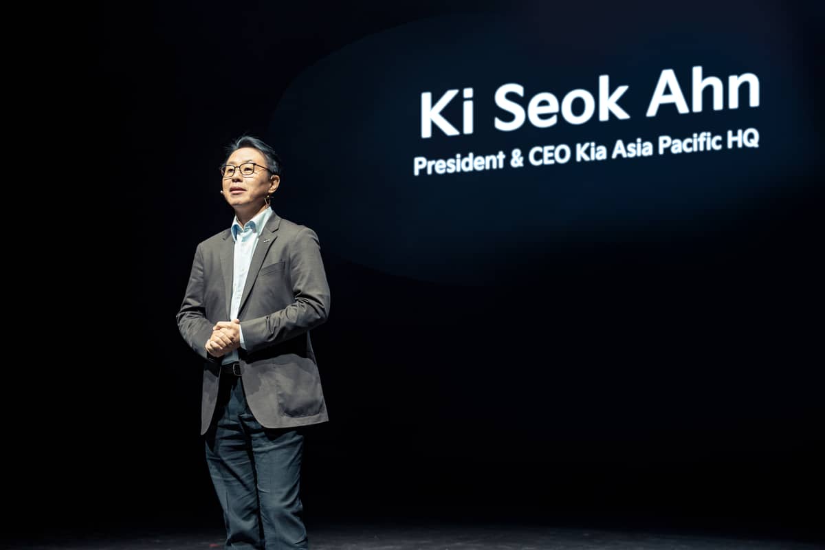 Ki Seok Ahn, president and CEO of Kia Asia Pacific HQ, delivers the opening speech during the 2024 Kia EV Day-Asia Pacific, where he explained upon the present and future for Kia in relation to EVs.