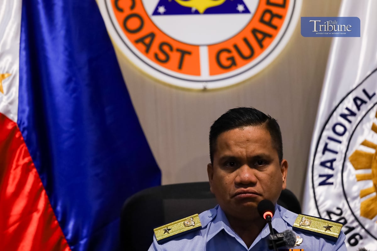 Philippine Coast Guard (PCG) spokesperson for the West Philippine Sea Commodore Jay Tarriela addresses the media on Monday, 2 December 2024, at Gen. Solano Street, San Miguel, Manila, regarding the recent incident at Rozul Reef in the West Philippine Sea.