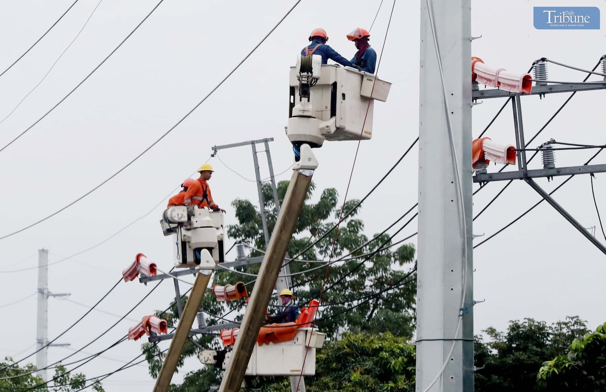 Workers from the Manila Electric Company (Meralco) maintain electric posts along Commonwealth Avenue in Quezon City on Monday, 2 December. Meralco Chief Operating Officer Ronnie Aperocho recently stated in a Senate hearing that the company has apprehended 600,000 service violators between 2005 and September 2024.