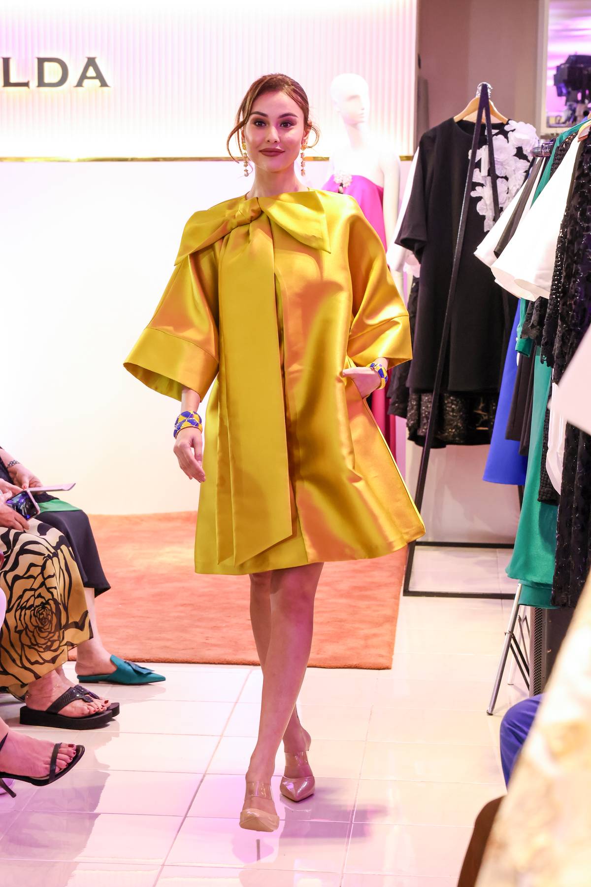 Bow silk dress.