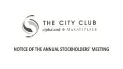 Notice of the Annual Stockholders' Meeting - The City Club - alphaland - Makati Place