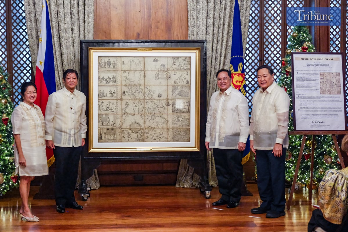 President Marcos Officially Receives Historic Murillo Velarde 1734 Map
President Ferdinand R. Marcos Jr. formally accepted the original Murillo Velarde 1734 Map during its presentation at Malacañan Palace on Friday, December 6, 2024. Often referred to as the “mother of all Philippine maps,” this landmark piece was crafted in 1734 by Filipino cartographer Francisco Suarez and engraved by Nicolas de la Cruz Bagay, under the guidance of Spanish Jesuit Father Pedro Murillo Velarde.

The map holds immense historical significance, as it was cited in the 2016 ruling by the Permanent Court of Arbitration (PCA) in The Hague. This landmark decision rejected China's expansive claims over the West Philippine Sea and affirmed the Philippines’ sovereign rights over disputed areas.

Filipino technology entrepreneur Mel Velarde acquired the map in a London auction in 2014 and later donated it to the Philippine Government as a tribute to the nation’s heritage. Officially titled Carta Hydrographica y Chorographica de las Yslas Filipinas, the Murillo Velarde 1734 Map remains a powerful symbol of the country’s rich history and its enduring assertion of territorial sovereignty.

Present during the ceremony are First Lady Liza Araneta-Marcos, former associate justice Antonio Carpio of the Supreme Court, members of the diplomatic corps, among others. 

PHOTOS BY YUMMIE DINGDING  / PPA POOL