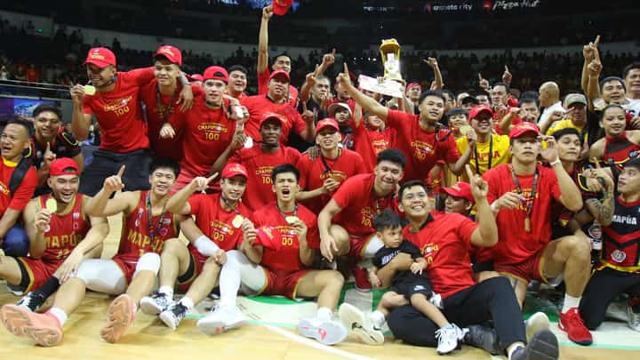 The Mapua Cardinals celebrate their first NCAA title in 33 years after sweeping the Saint Benilde Blazers on Saturday at the Smart Araneta Coliseum.
