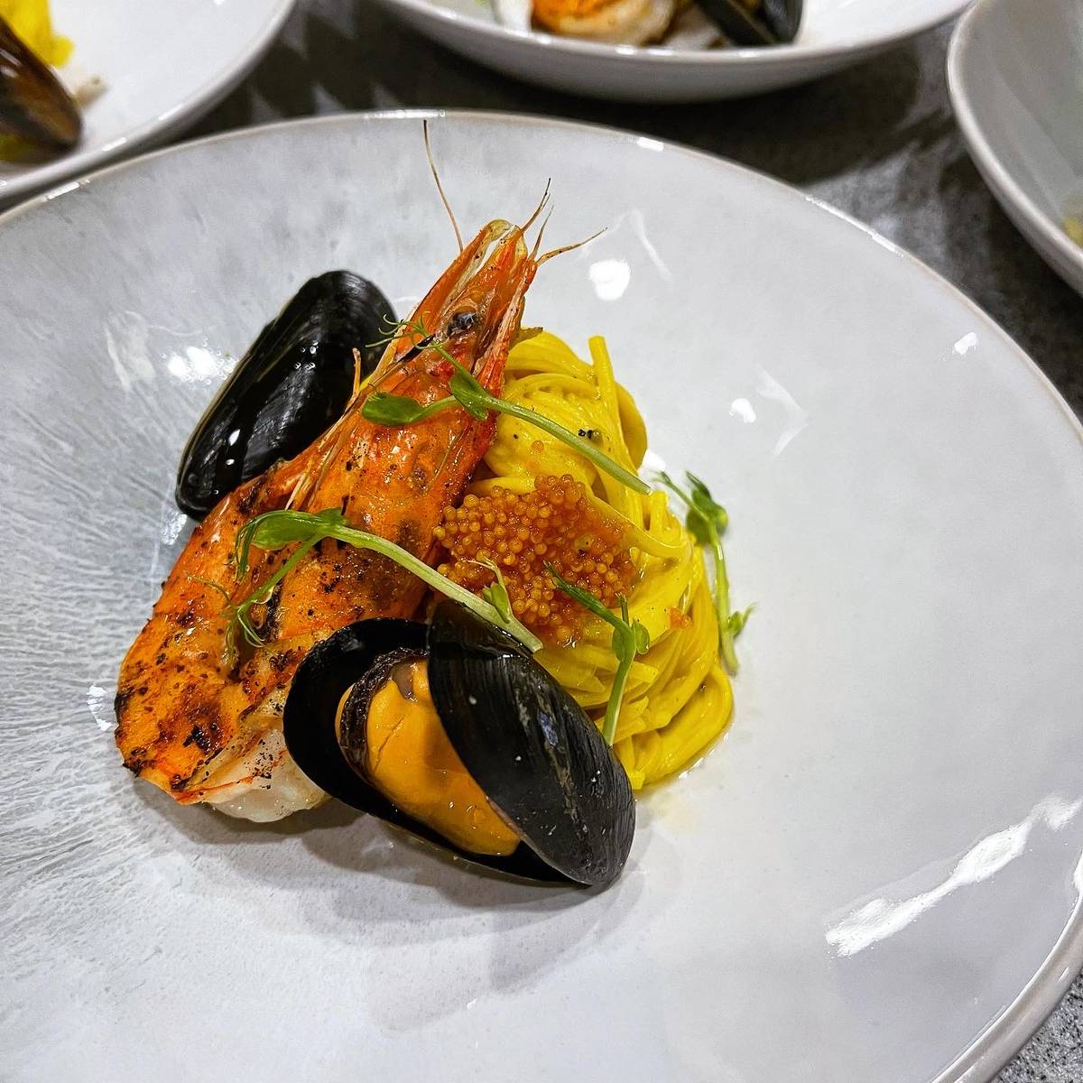 Seafood Linguine in Saffron Cream Sauce.