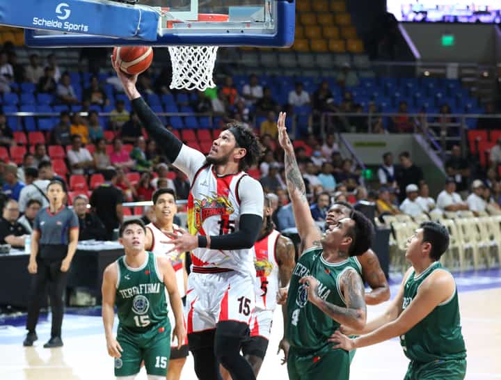 June Mar Fajardo bangs in 21 points and 19 rebounds to power San Miguel to a 106-88 victory over Terrafirma in their PBA Commissioner’s Cup game Friday at the Ninoy Aquino Stadium.