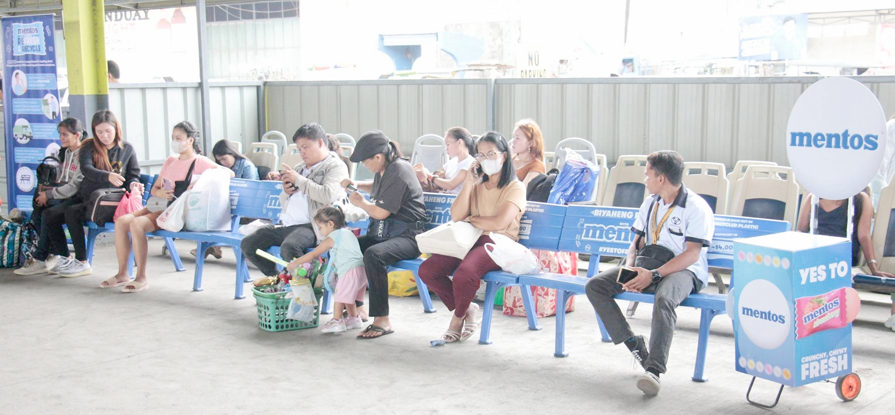 Mentos Philippines distributes bus terminal benches made from plastic waste   