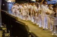 Newly registered nurses queue upon entering the venue of their oath taking ceremony on 16 December 2024, at the Plenary Hall of the Philippine International Convention Center (PICC), CCP Complex, Roxas Boulevard, Pasay City. The Professional Regulation Commission (PRC) announced on 28 November, that 29,349 out of 34,534 takers passed the November 2024 Philippine Nurses Licensure Examination.