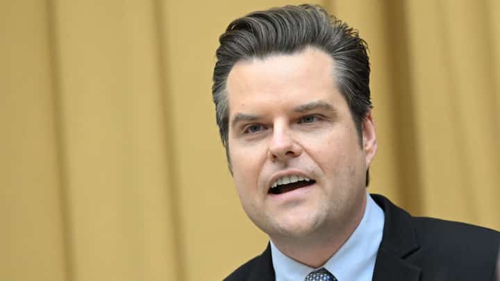 FILES) US Representative Matt Gaetz, Republican of Florida, speaks during the testimony of Special Counsel Robert Hur before a House Judiciary Committee hearing on his probe into US President Joe Biden's alleged mishandling of classified materials after serving as vice president, on Capitol Hill in Washington, DC, 12 Marcheee 2024. Matt Gaetz, the former US lawmaker who was Donald Trump's first pick to run the Justice Department paid for sex numerous times, including with an underage girl, according to a congressional report due for release later 23 December 2024.