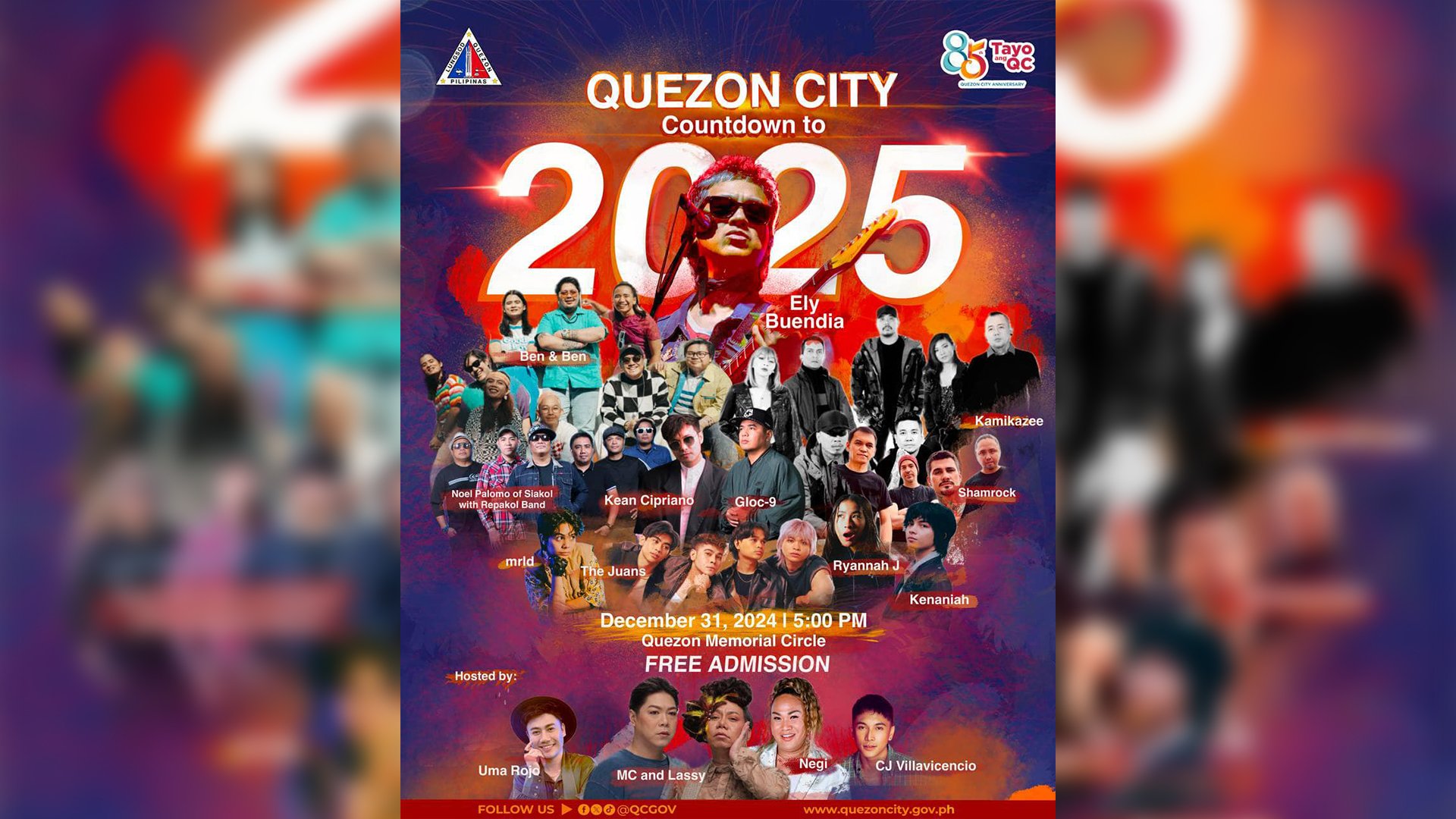 Ely Buendia, Ben&Ben, Gloc - 9, more headline QC 2025 Countdown