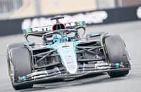Mercedes' British driver George Russell drives during the Abu Dhabi Formula One Grand Prix.