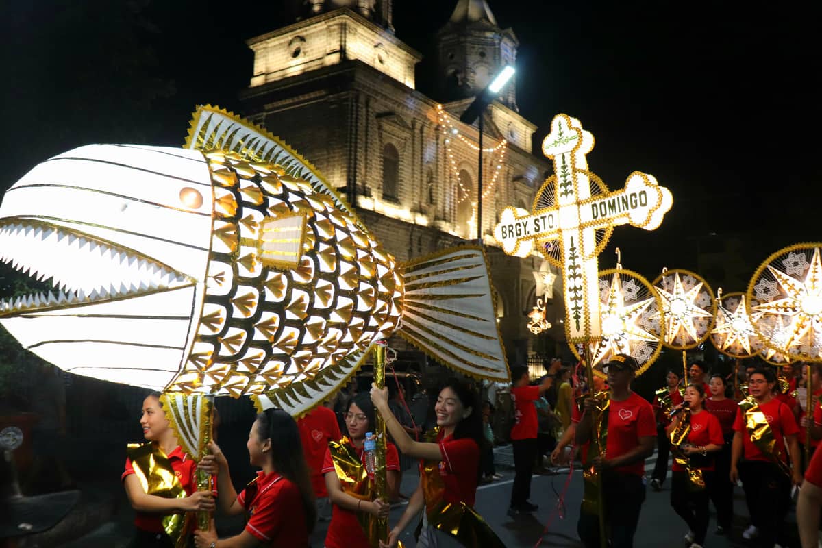A lantern in the shape of a fish, a symbol for Jesus Christ, of the barangay of Santo Domingo.