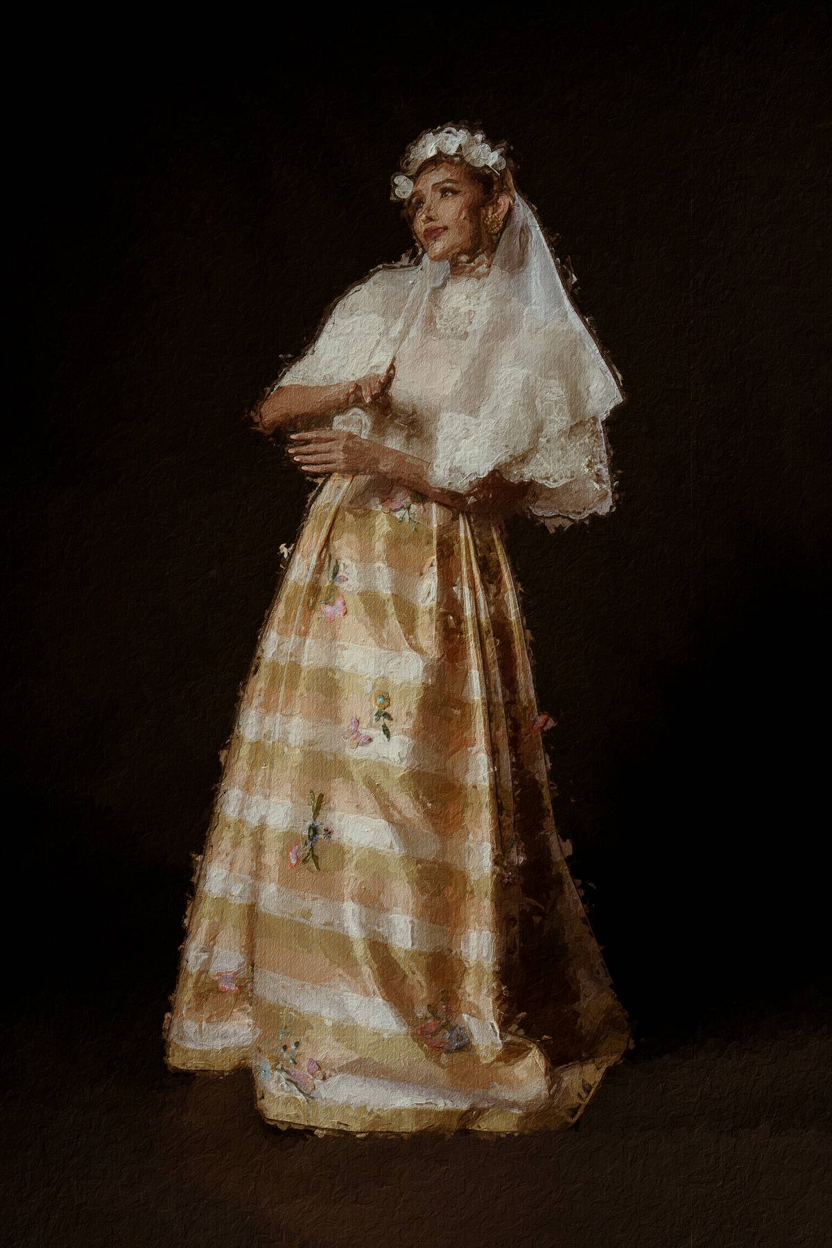 ROSAS PANDAN. Miss Universe Philippines Cebu Kris Tiffany Janson as Rosas Pandan in a basket-weave modern tea-length terno, inspired by the flowers in the hills of Busay in Cebu City.