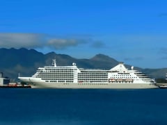 Luxury cruise ship MV Silver Dawn docks at Subic Bay