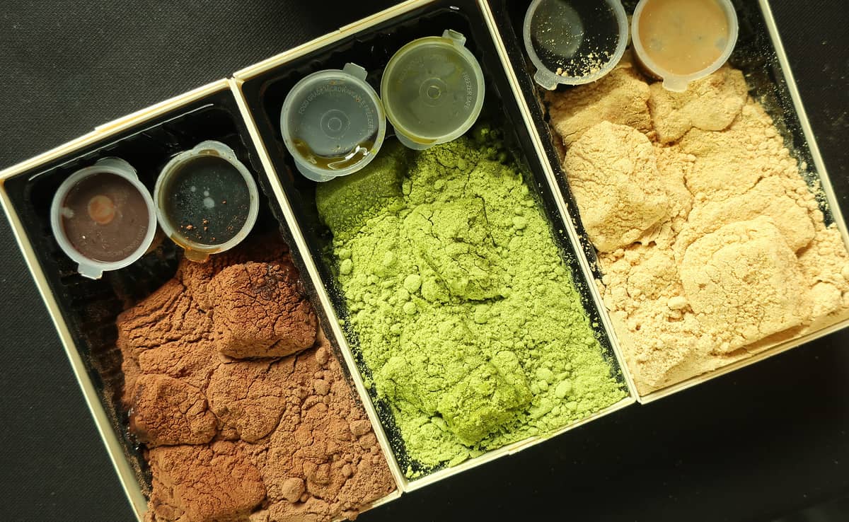 Matcha Tokyo’s Chocolate Warabi Mochi, Matcha Kinako Warabi Mochi and Kinako Warabi Mochi.