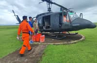The 505th Search and Rescue Group of the Office of the Civil Defense Region 8 prepare equipment for the aerial survey of the Philippine Coast Guard to locate the sunken vessel. The Office of the OCD-8 also provided hygiene kits to the rescued crew members.
