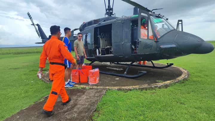 The 505th Search and Rescue Group of the Office of the Civil Defense Region 8 prepare equipment for the aerial survey of the Philippine Coast Guard to locate the sunken vessel. The Office of the OCD-8 also provided hygiene kits to the rescued crew members.