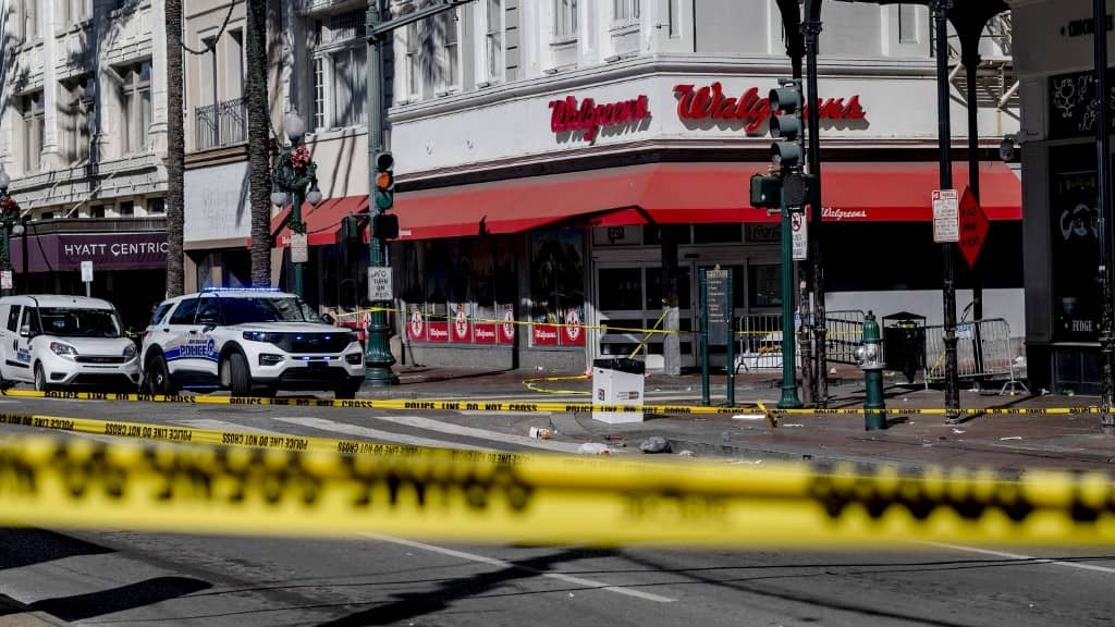 The French Quarter, near Bourbon Street is blocked off late morning with a heavy police and FBI presence after a Terrorist attack early in the morning in New Orleans, Louisiana, on January 1, 2025.