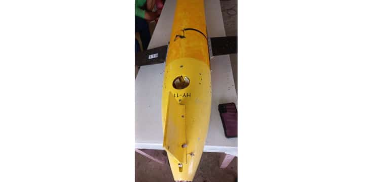 The yellow Chinese submarine drone is capable of transmitting and receiving data, voice messages, and navigation information.