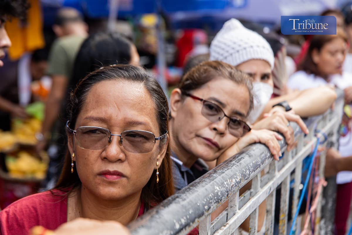 Catholic devotees gather at the Minor Basilica and National Shrine of Jesus Nazareno in Quiapo, Manila, for the first Friday Mass of the year on Friday, after a blessing ceremony for replicas of the Black Nazarene was held on Thursday, 2 January 2025.