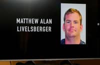 An image of Matthew Alan Livelsberger driver’s license photo is displayed on a monitor during a news conference at Las Vegas Metropolitan Police Department headquarters about the Tesla Cybertruck that exploded on New Year's Day in front of the entrance to the Trump International Hotel & Tower Las Vegas on 2 January.