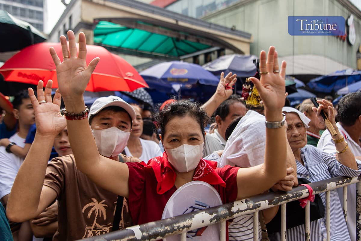 Catholic devotees gather at the Minor Basilica and National Shrine of Jesus Nazareno in Quiapo, Manila, for the first Friday Mass of the year on Friday, after a blessing ceremony for replicas of the Black Nazarene was held on Thursday, 2 January 2025.