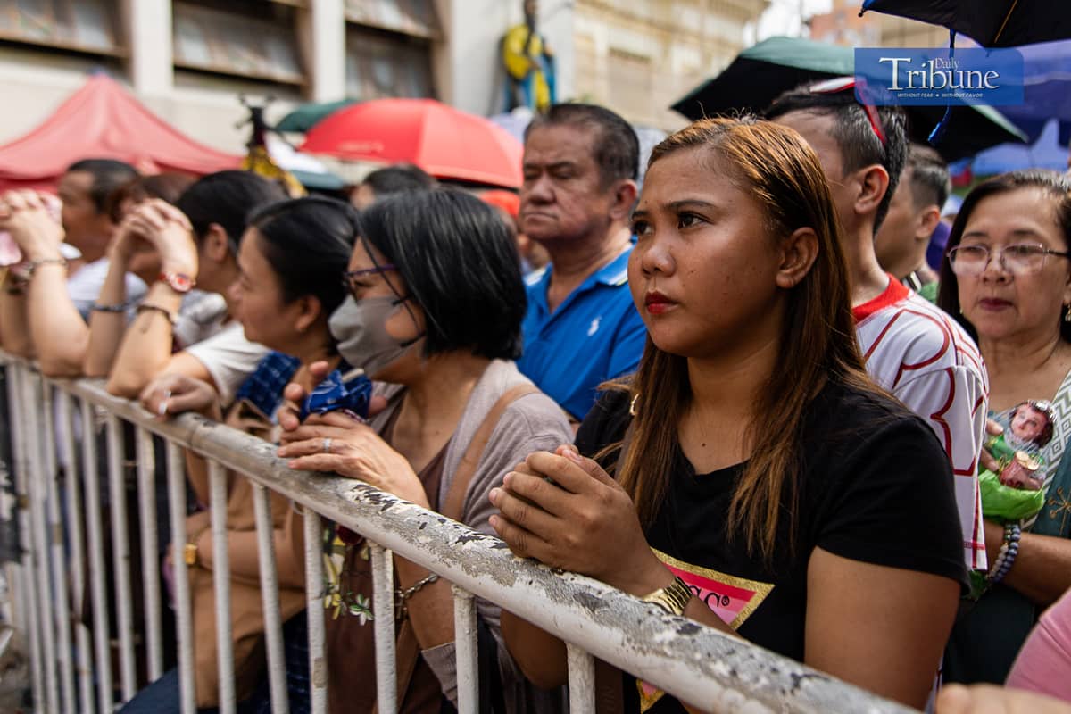 Catholic devotees gather at the Minor Basilica and National Shrine of Jesus Nazareno in Quiapo, Manila, for the first Friday Mass of the year on Friday, after a blessing ceremony for replicas of the Black Nazarene was held on Thursday, 2 January 2025.