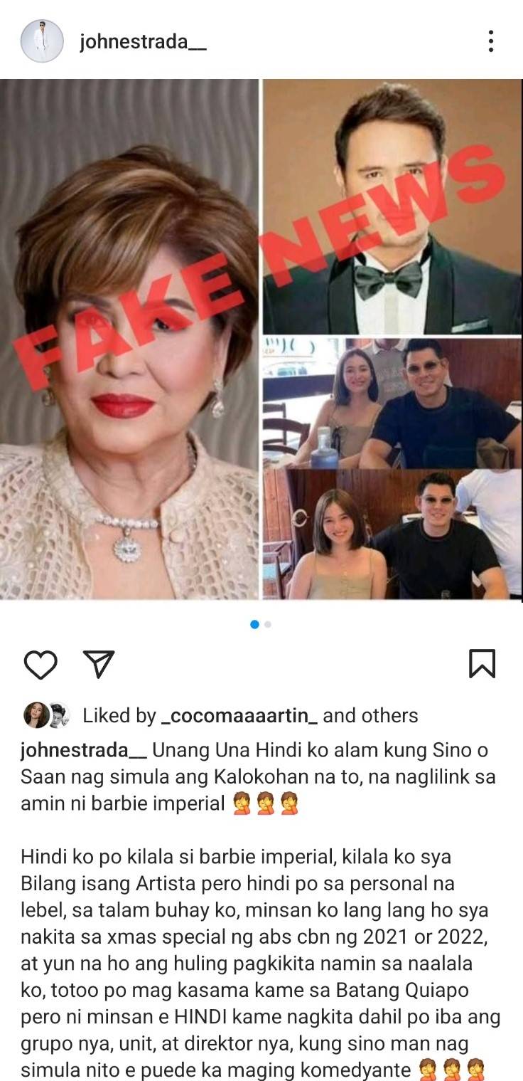 Actor John Estrada denies rumors linking him to Barbie Imperial.