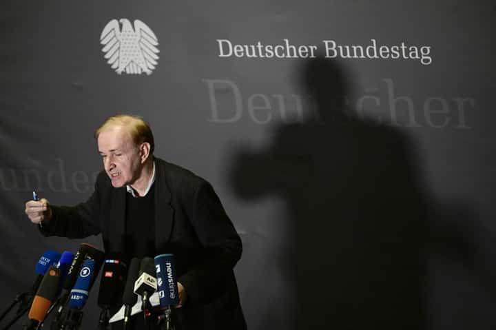 Gottfried Curio, spokesman of far-right AfD party's parliamentary group for interior affairs, addresses the press during a break of a hearing at a parliamentary committee focusing on the Magdeburg Christmas Market attack, on 30 December, 2024 at a parliamentary building in Berlin. German security and intelligence chiefs are due to face questioning about the car-ramming attack that killed five people and wounded more than 200 at a Christmas market in Magdeburg on 20 December, 2024. They will be quizzed about possible missed clues and security failures before the attack in the eastern city, where police arrested the 50-year-old Saudi psychiatrist Taleb al-Abdulmohsen at the scene.