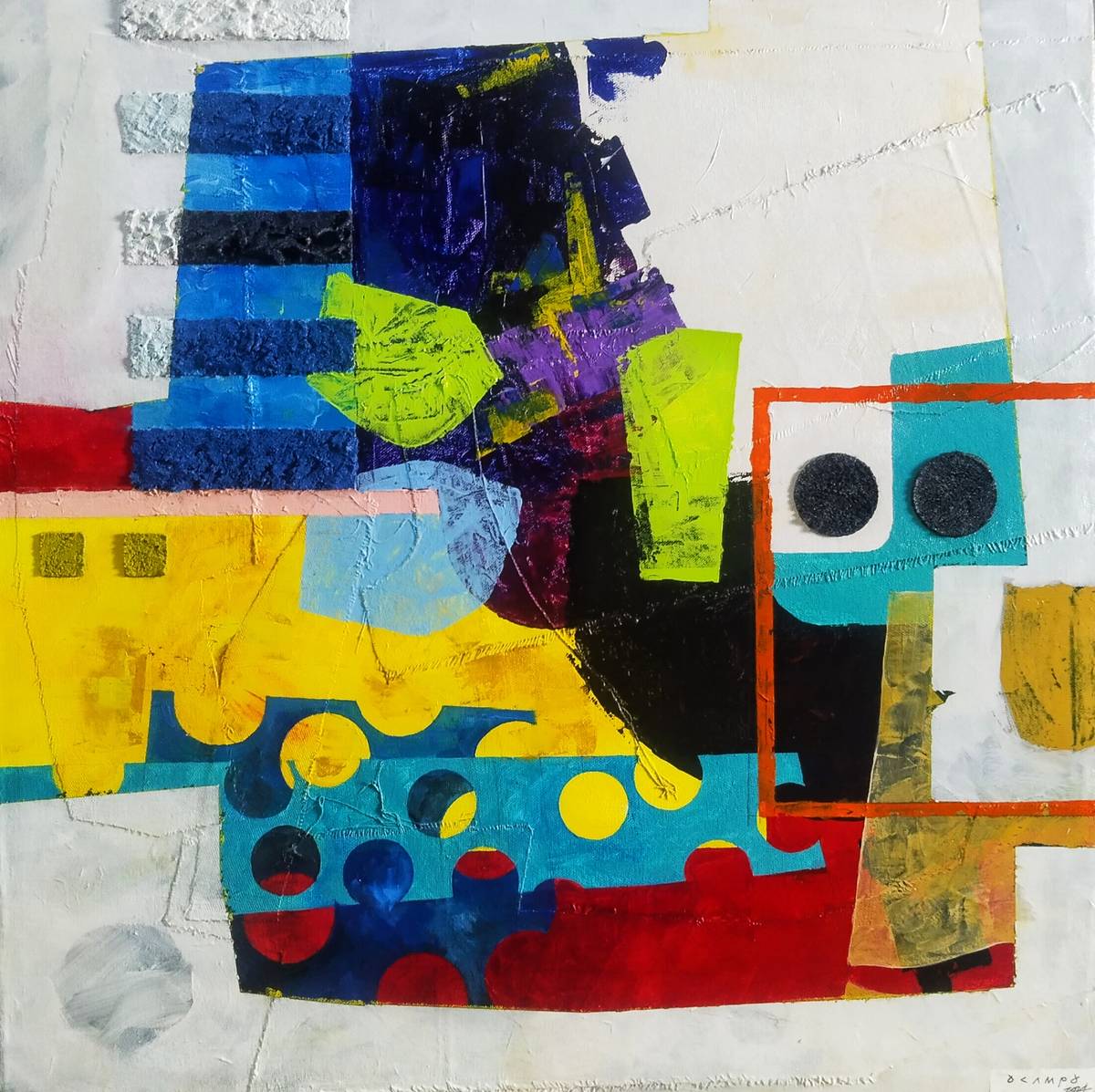 ‘MECHANICAL Komorebi 9’ acrylic, sand on canvas, 2 X 2 ft, 2024.
