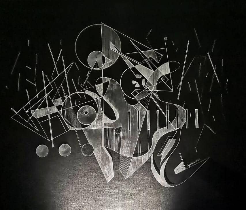 ‘PEOPLE Running About’ etched on 3mm thk, acrylic panel, 15"x15," 2021.