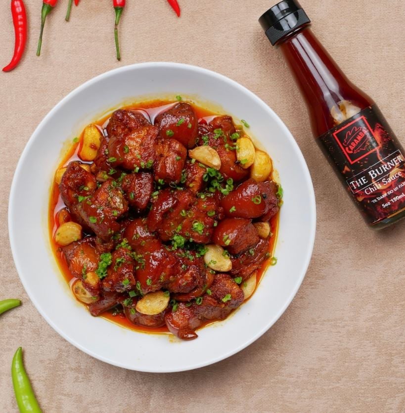 Spicy Red Adobo by whatsin.jansplate using Caramba’s The Burner Chili Sauce.