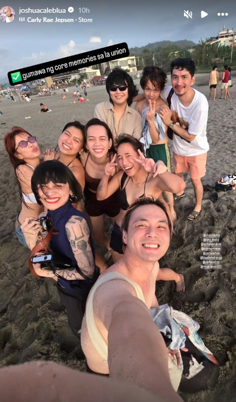 Joshua Caleb Lua, Pat Lasaten, Zild Benitez, Ischi Mendoza, Shaira Luna, Maloi Ricalde and Rico Blanco in their quick beach getaway in La Union