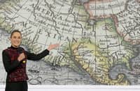Mexico's President Claudia Sheinbaum displays a 17th-century world map showing "America Mexicana" -- pushing back at Donald Trump