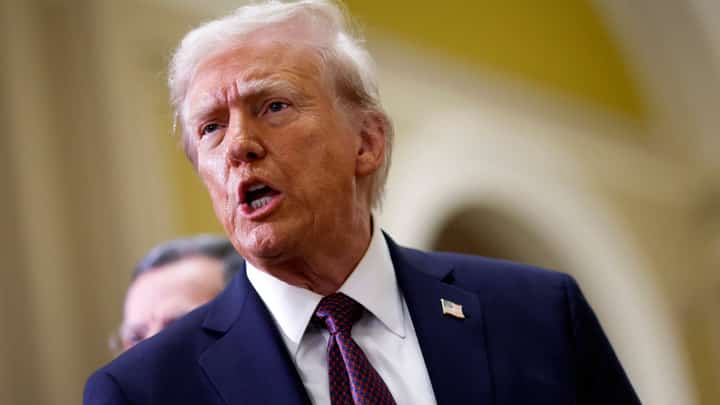 President-elect Donald Trump speaks to the press in Washington, DC on Jan. 8, 2025.