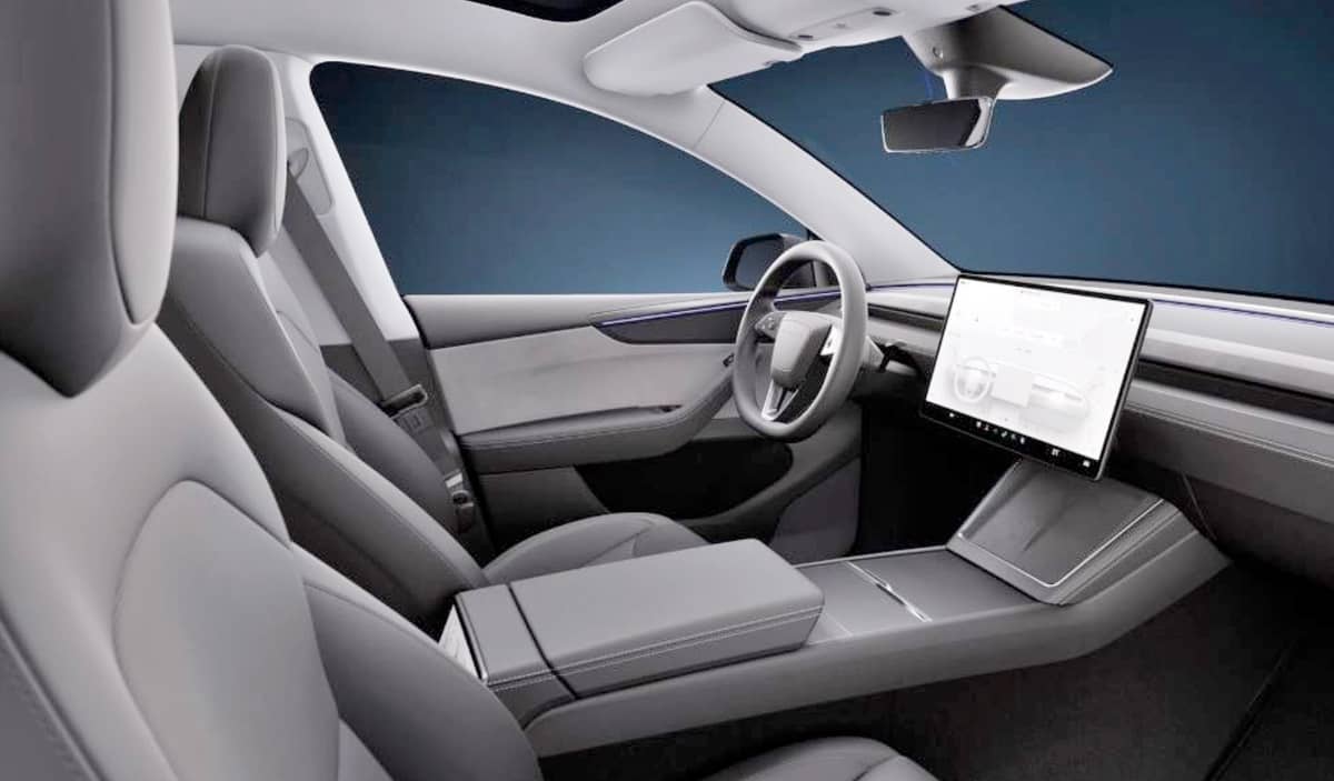 INSIDE the New Model Y, the minimalist design combines advanced technology with all-black vegan suede, redefining modern luxury.