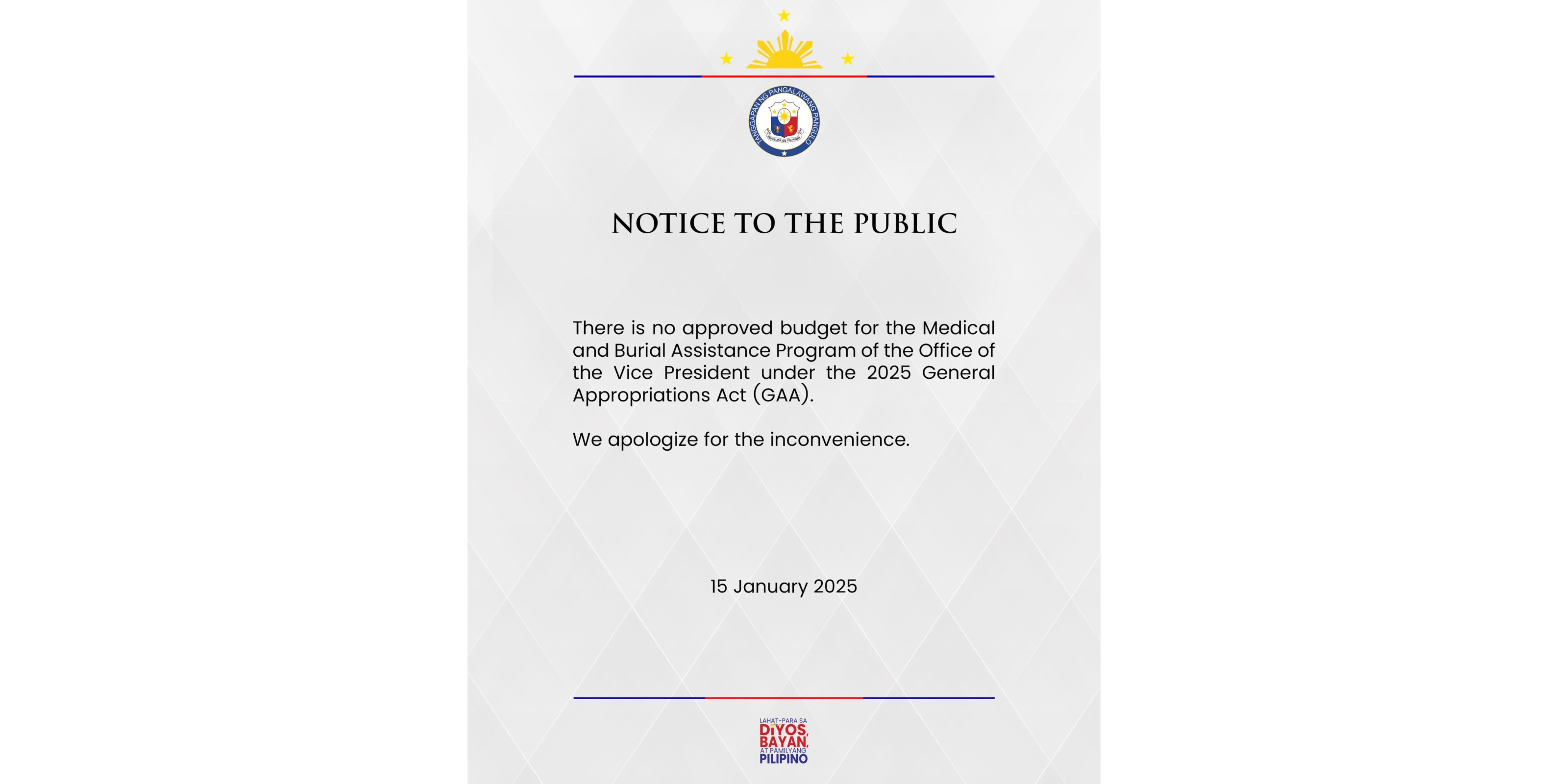 OVP discontinues medical and burial assistance due to budget shortage  