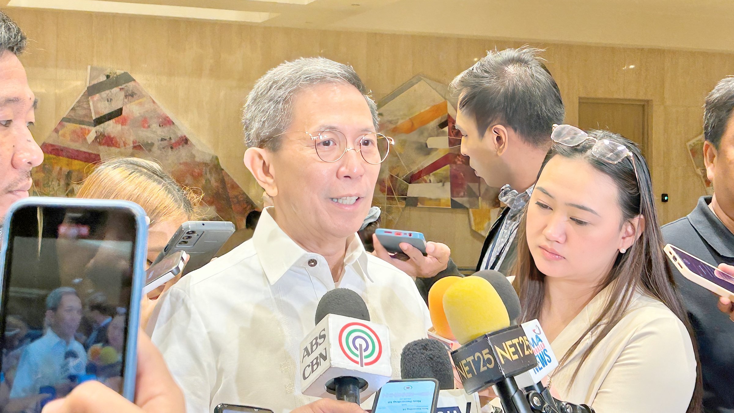 (FILE PHOTO) Energy Secretary Raphael Perpetuo Lotilla speaks to energy reporters to discuss the power outlook.