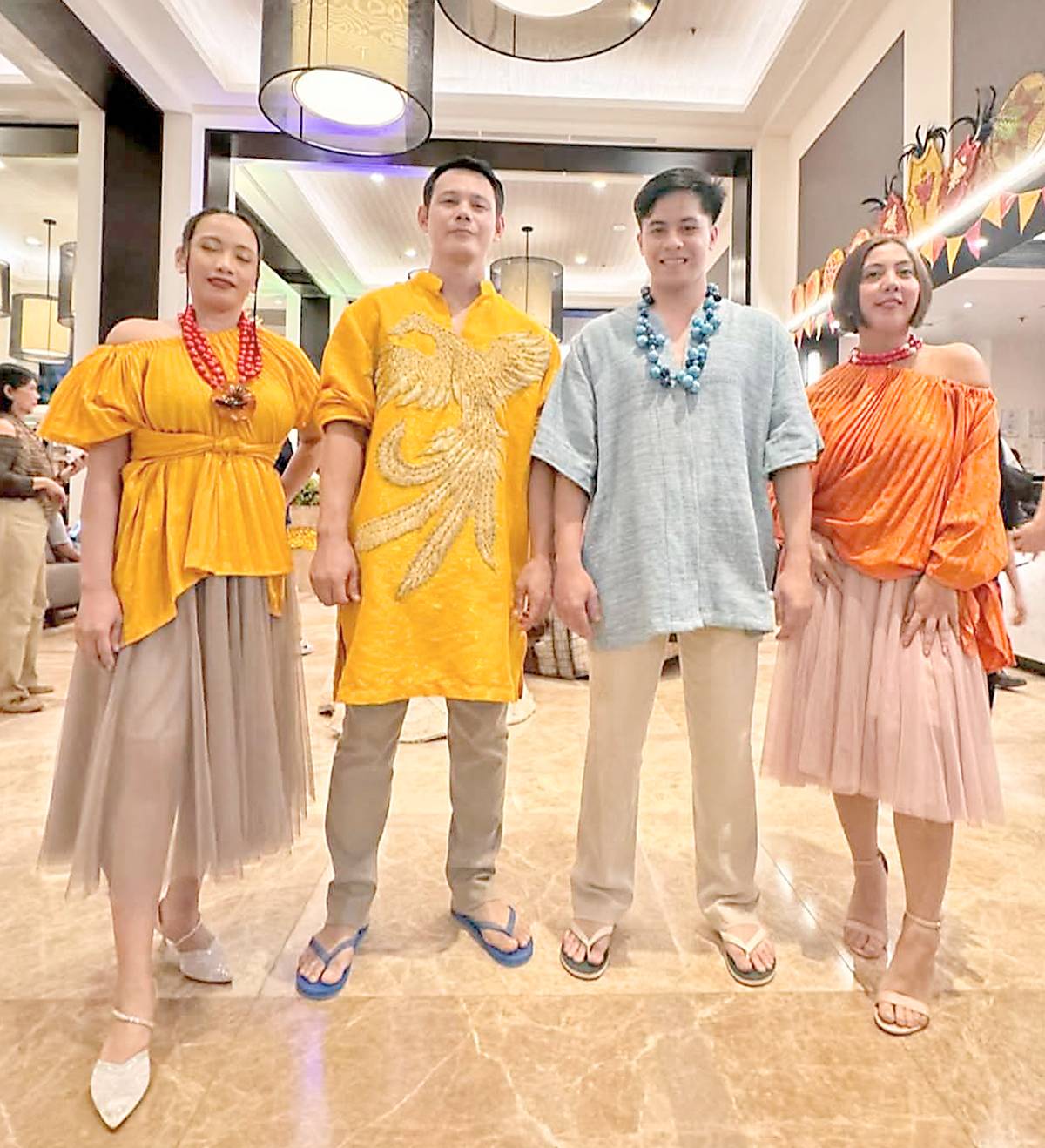 Hablonuevo collection by Dexter Alazas. Handloom textiles with hand painting and hand embroidery details in men’s shirts and pleated anahaw for the women.