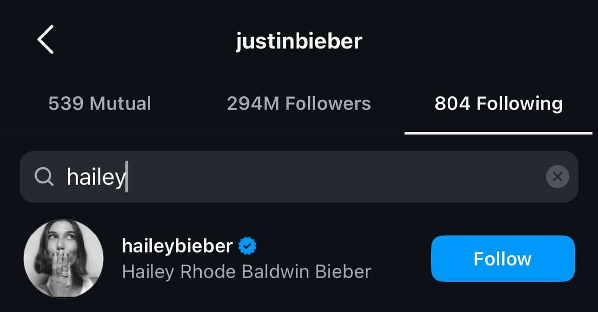 Justin Bieber follows wife Hailey Baldwin Bieber