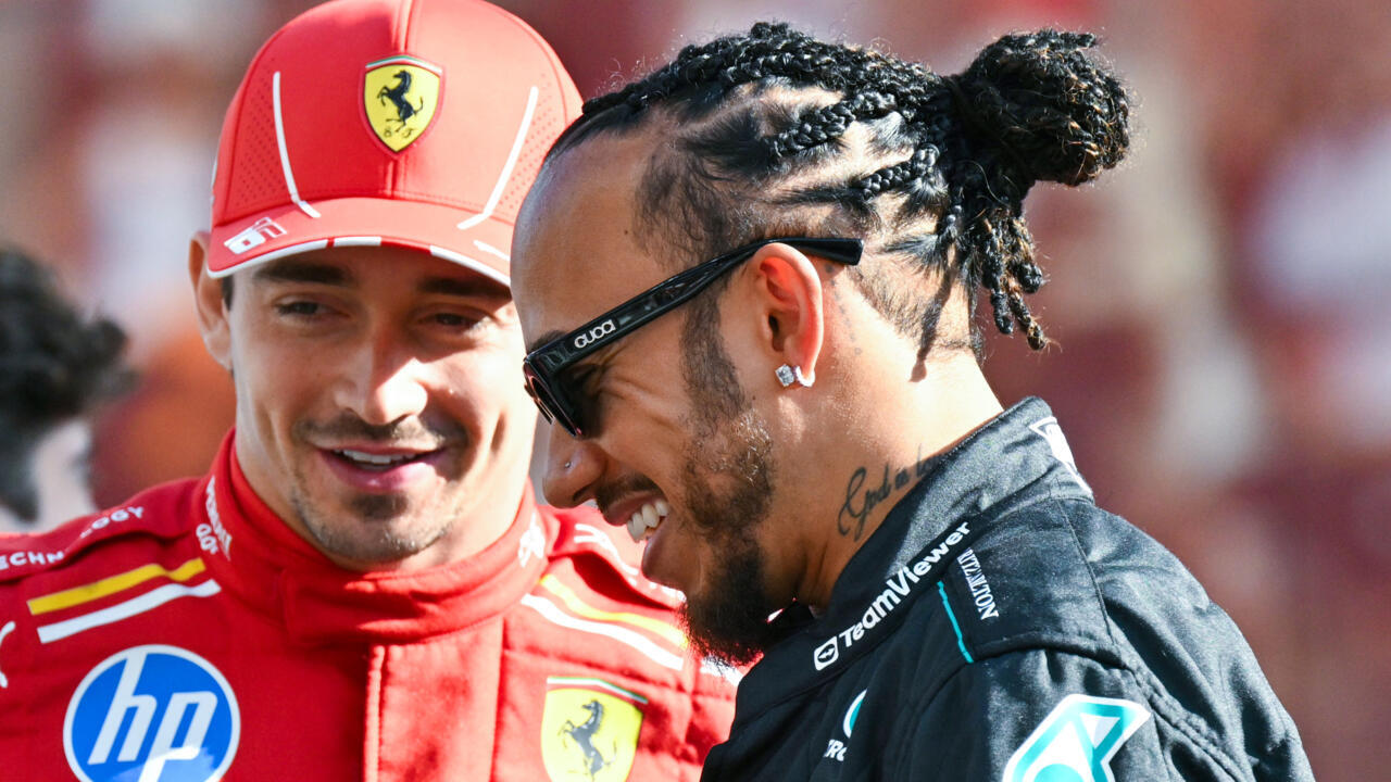 Lewis Hamilton (R) is teaming up with Charles Leclerc (L) at Ferrari for the 2025 season