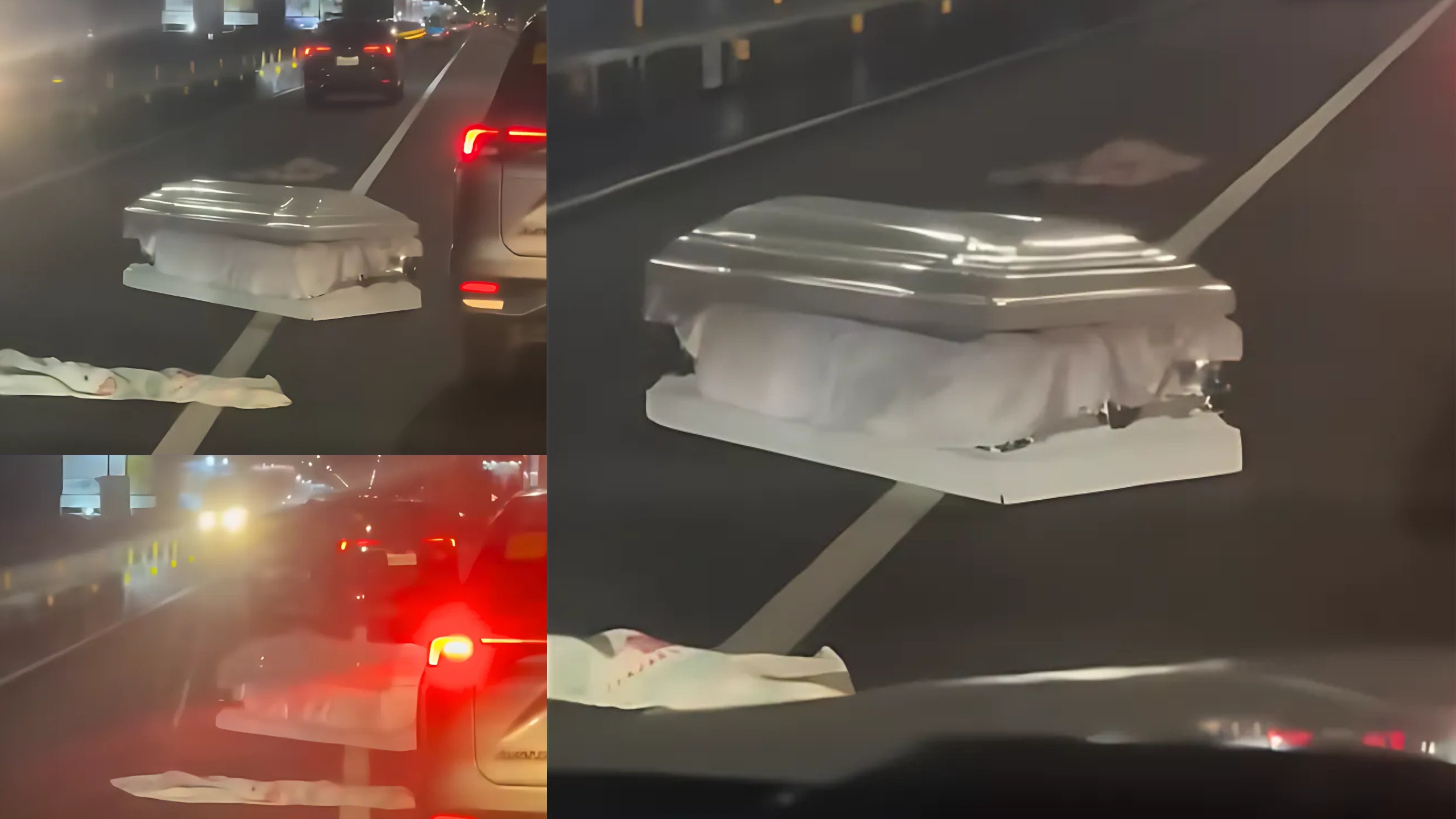 Coffins block traffic on NLEX after rope comes undone