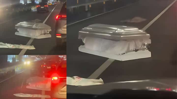 Coffins block traffic on NLEX after rope comes undone