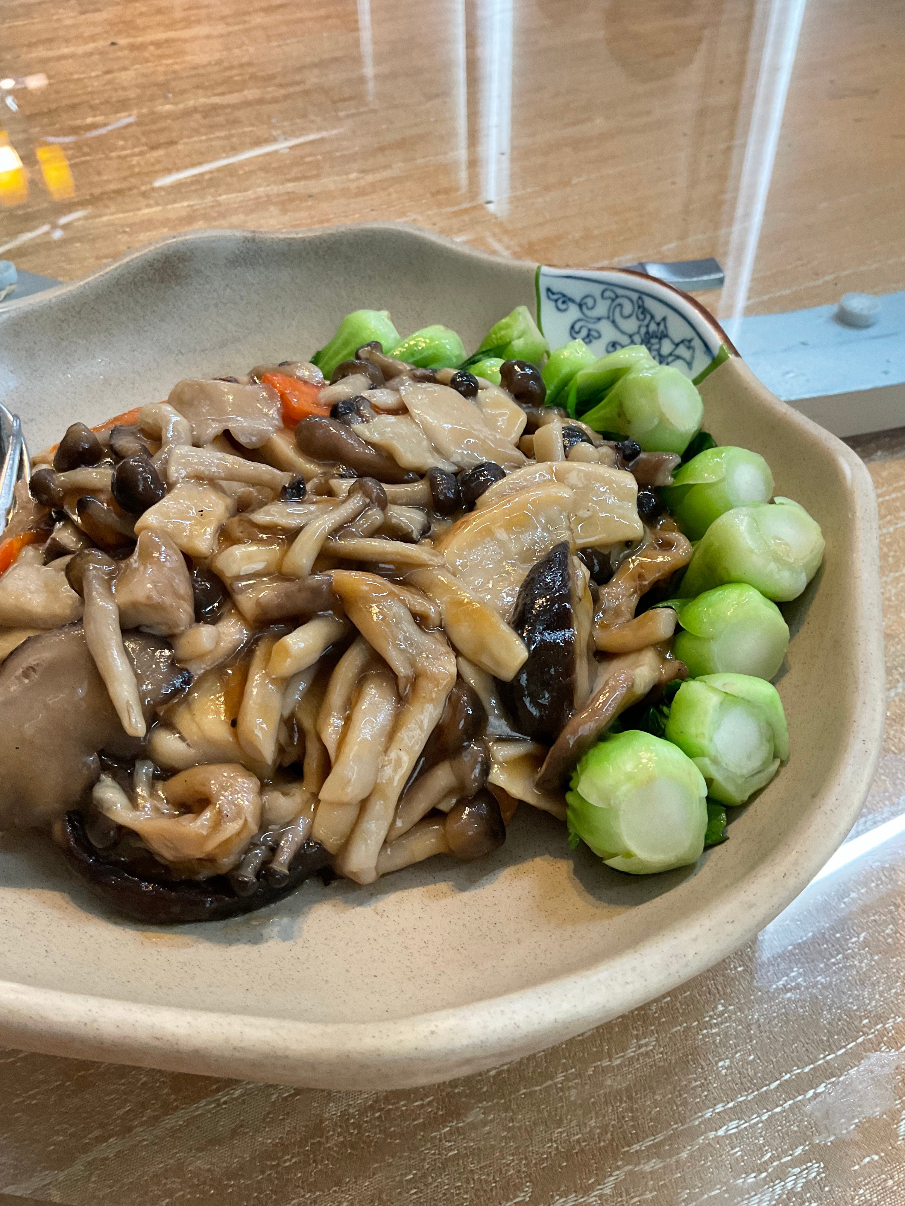 Braised Tofu, Wil Mushroom in Oyster Sauce.