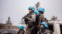 Guatemalan soldiers of the United Nations Organization Stabilization Mission in the Democratic Republic of the Congo (MONUSCO) secure the evacuation of their non essential civil personnel in Goma on January 25, 2025.