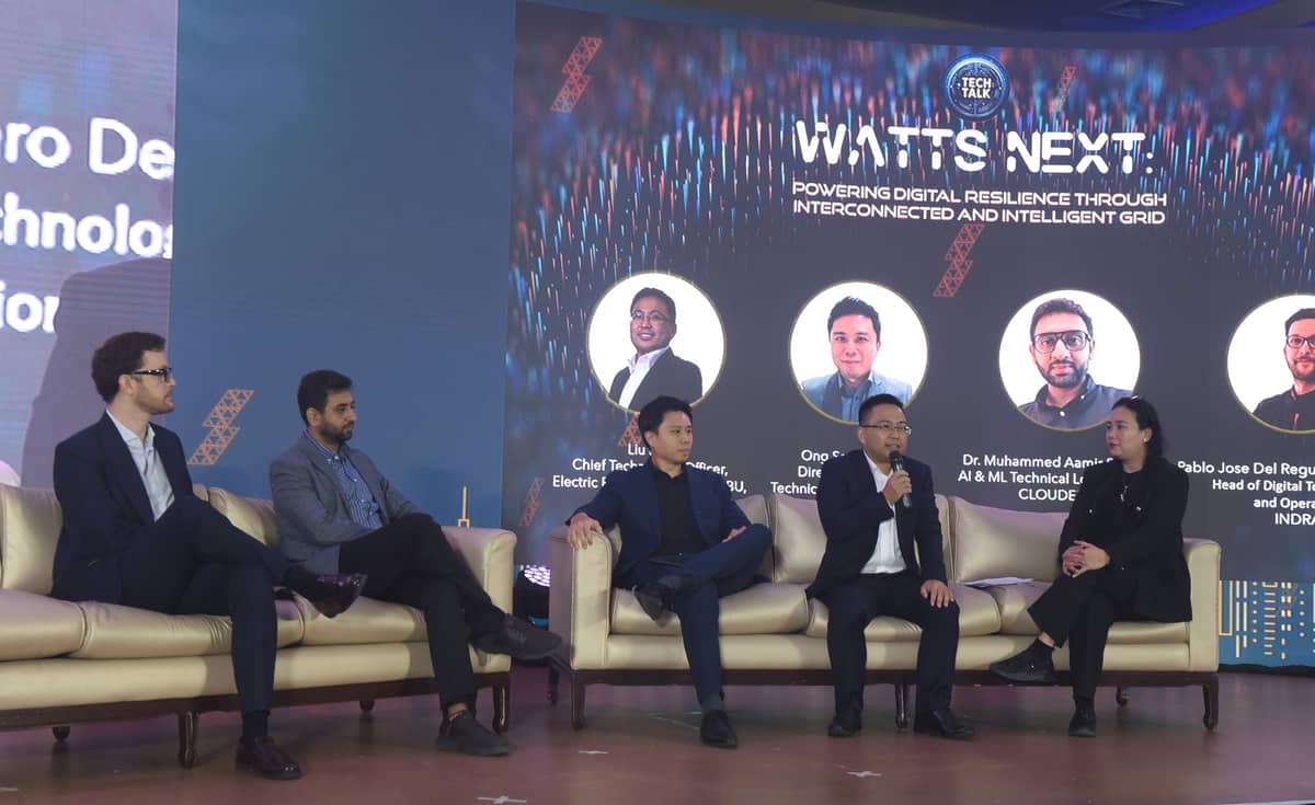 Exploring the future of technology. Meralco IDOL’s Tech Talk speakers offered insights into how organizations can embrace innovation to stay ahead in an increasingly tech-driven world. In photo are (L-R) Indra Head of Digital Technologies and Operation Pablo Jose Del Reguero De La Torre, Cloudera Artificial Intelligence (AI) and Machine Learning (ML) Technical Lead for Asia Pacific Muhammed Aamir Saleen, ITron Director and Head of Technical Sales Asia Pacific Ong Seng Chuan, Huawei Chief Technology Officer and Regional Director for Electric Power Digitalization Business Unit in Europe and Middle East Lifei Liu and Meralco Vice President and Chief Information Security Officer Marilene P. Tayag.