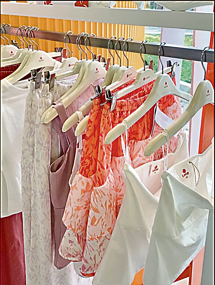 Collection with artworks printed onto fabric using water-based inks.