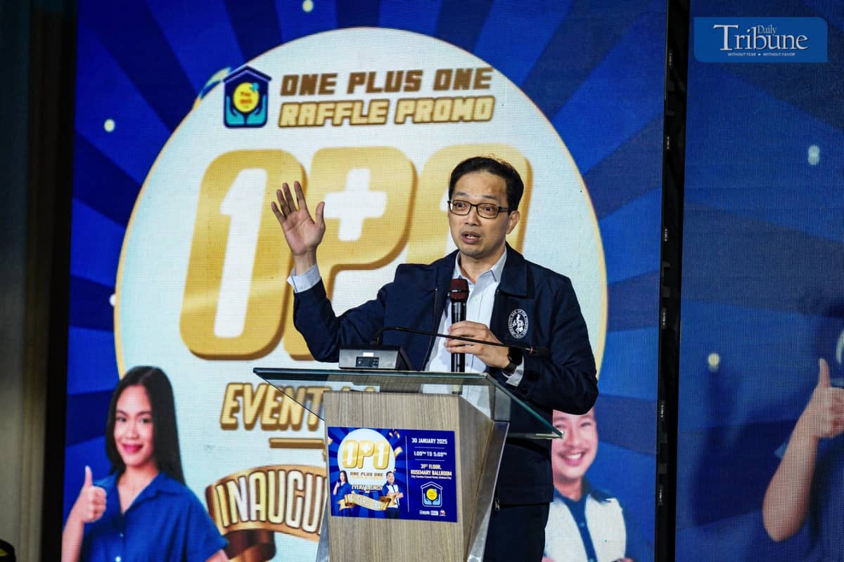 Acting DCEO Atty. Marcial Pimentel Jr. delivers a message during the Pag-Ibig Fund One Plus One Raffle Promo in City Garden Grand Hotel in Makati City on 30 January 2025.