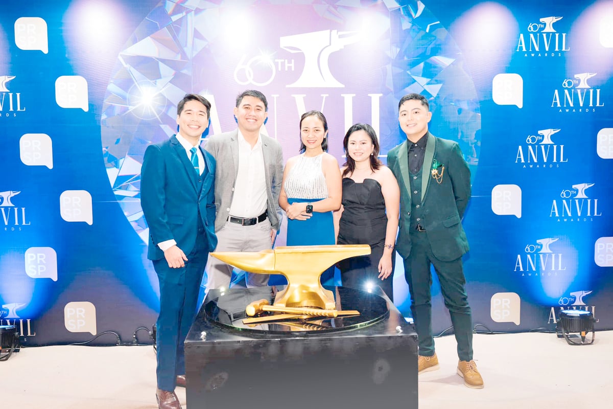 ABOITIZ Construction officials pose during the 60th Anvil Awards. They are (from left) Rafael Antonio, reputation manager; Kim Miranda, SHES manager; Karmine Andrea Ching, SAVP for business transformation; Graciela Molina, creatives associate; and Earl Gio Manuel, senior specialist for reputation management and CSR.